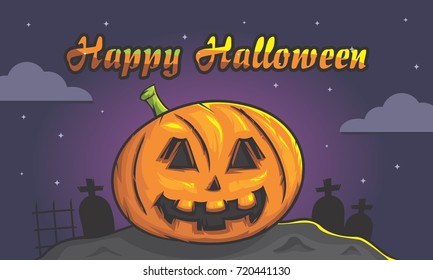 Happy Halloween Vector Illustration Isolated in Night Sky For Website Banner, Landing Page, Brochure, Posters, Flyer,  Greeting Card, Celebration Card