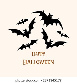 Happy Halloween vector illustration. Halloween party greeting card. Bats on light background. Illustration for flyer, banner, poster templates.