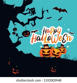 Happy Halloween vector illustration with pumpkin. Vector Illustration of a Halloween Background