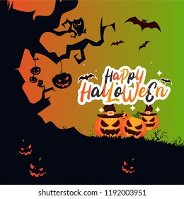 Happy Halloween vector illustration with pumpkin. Vector Illustration of a Halloween Background