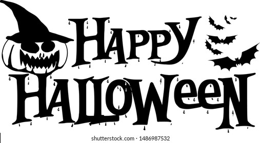 Happy halloween. Vector illustration with pumpkin and bats on white background.