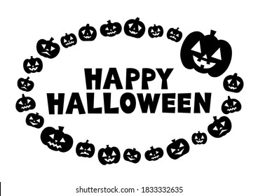 Happy Halloween. Vector illustration of pumpkin. Icon, logo, banner. Black and white.