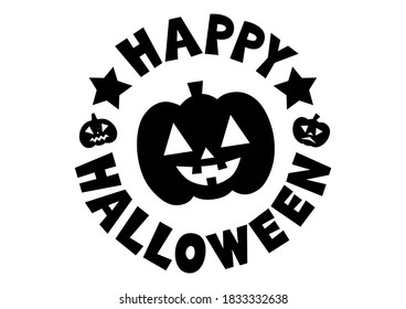 Happy Halloween. Vector illustration of pumpkin. Icon, logo, banner. Black and white.