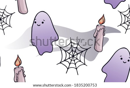 Happy Halloween. Vector illustration Pumpkin doodle on orange purple and white background. Helloween lettering. Design for wrapping paper, paper packaging, textile, party invitation, greeting card. 