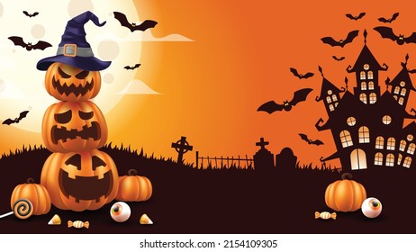 Happy Halloween. Halloween vector illustration with halloween pumpkins, and halloween elements.