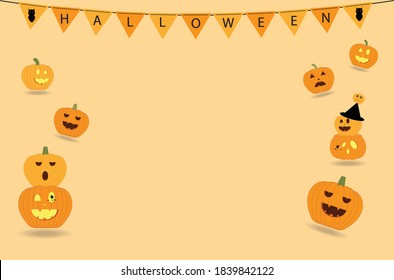 Happy Halloween, Vector illustration of Set orange pumpkin on orange background