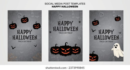 Happy halloween vector illustration halloween social media post black and white halloween post invitation card