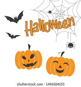 Happy Halloween vector Illustration; spider; pumkins