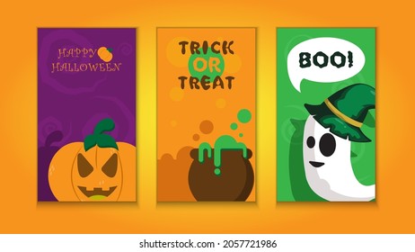 Happy halloween Vector illustration template design of banner for social media stories. Perfect for online advertising, banner and flyer.