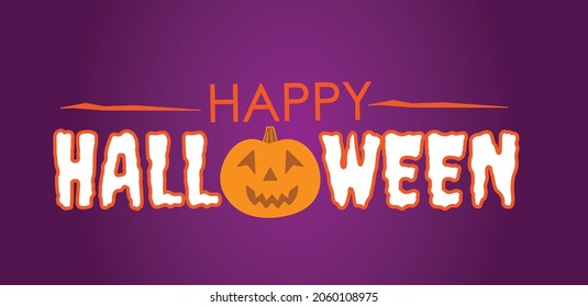 Happy Halloween vector illustration text. vector illustration of Halloween on purple background ca be used as banner, card , poster and background.