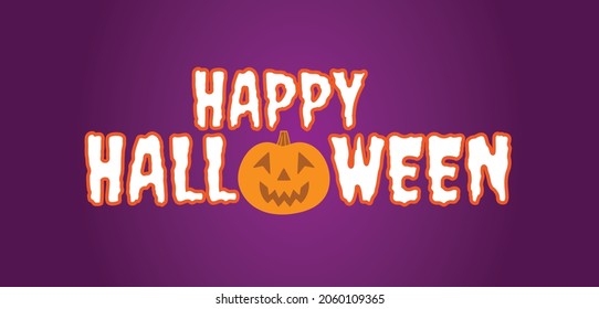 Feliz texto de ilustración vectorial de Halloween. la ilustración vectorial de Halloween sobre fondo morado puede ser usada como banner, tarjeta , afiche y fondo.