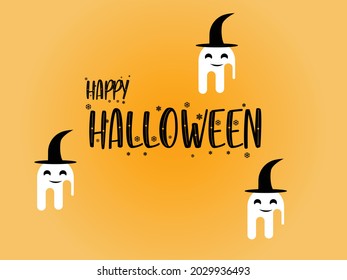 Happy Halloween. Vector illustration, Trick or treat, orange back ground, ghost hat