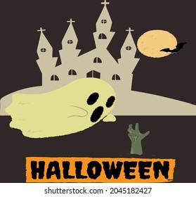 Happy Halloween. Vector illustration, Trick or treat. Ghost surprising with hand.