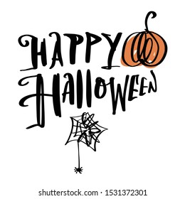 Happy Halloween Vector Illustration Web Trick Or Treat Lettering Cute Poster Or Postcard Clipart On White Background Pumpkin Silhouette Fall