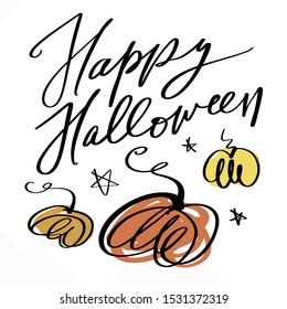 Happy Halloween Vector Illustration Web Trick Or Treat Lettering Cute Poster Or Postcard Clipart On White Background Pumpkin Silhouette Fall