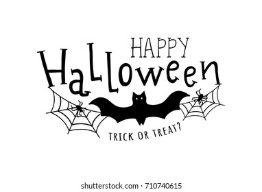 Happy halloween. Vector illustration with web, spider and bat. Trick or treat