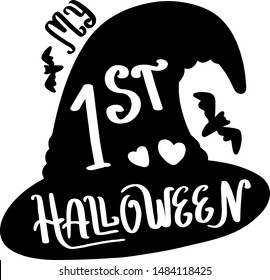 Happy halloween. Vector illustration with witch hat. nursery. first halloween