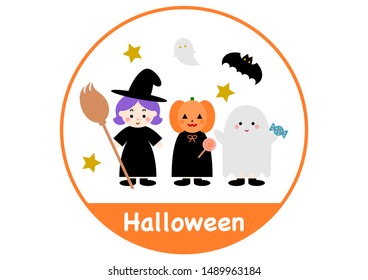 Happy Halloween. Vector illustration. witch, pumpkin, ghost. Round frame.
