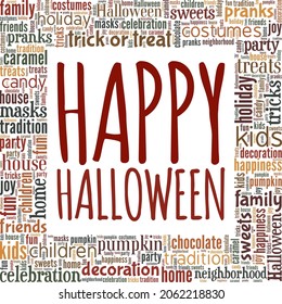 Happy Halloween vector illustration word cloud isolated on white background.