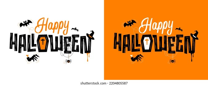 Happy Halloween vector illustrations for party invitations, postcards, posters or banners. EPS10.