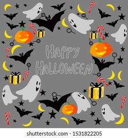 Happy Halloween. Vector image on a  gray background. The image can be used for postcards banner advertising products.
