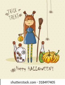 Happy Halloween vector invitation card with witch
