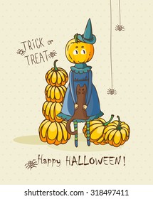 Happy Halloween vector invitation card with witch