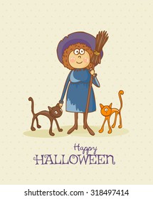 Happy Halloween vector invitation card with witch