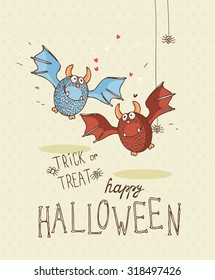 Happy Halloween vector invitation card with bats