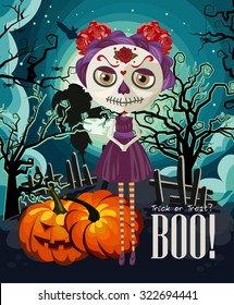 Happy Halloween vector invitation card with zombie
