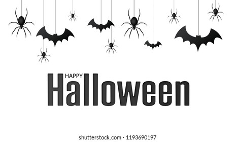 Happy halloween. Vector isolated pattern with hanging spiders and bats spider for banner, poster, greeting card