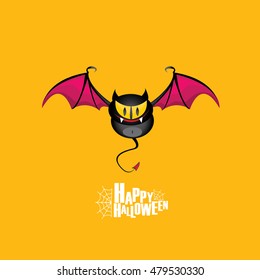 Happy halloween vector kids funny background with cartoon funky bat