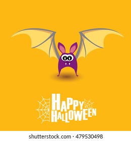 Happy halloween vector kids funny background with cartoon funky bat