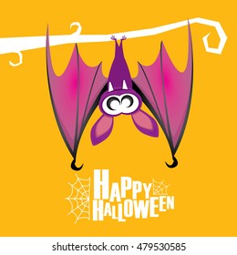 Happy halloween vector kids funny background with cartoon funky bat