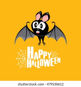Happy halloween vector kids funny background with cartoon funky bat