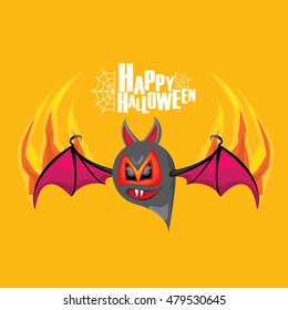 Happy halloween vector kids funny background with cartoon funky bat
