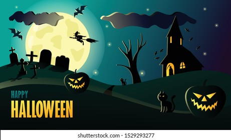 Happy Halloween Vector Landscape in the Midnight (Landscape)