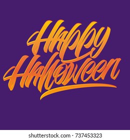Happy Halloween vector lettering. All hallows day.Holiday calligraphy with for spiders web banner, poster, t-shirt,graffiti, greeting card,party invitation.Isolated illustration.Halloween party letter