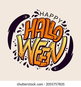 Happy Halloween vector lettering. Festive calligraphy for a banner, poster, greeting card, invitation to a party. Vector illustration. Hand drawing