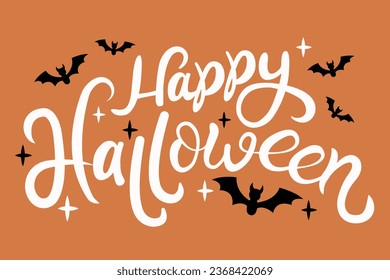 Happy Halloween vector lettering in flat style. Holiday lettering for banner. Happy Halloween poster, greeting card, party invitation. Vector illustration.