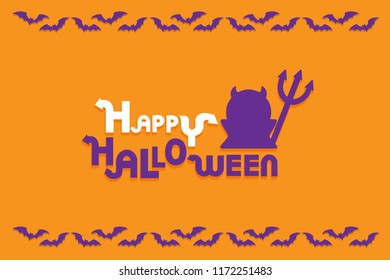 Happy Halloween vector lettering. Holiday calligraphy with evil, bats, for decoration and web for banner, poster, greeting card, party invitation. 