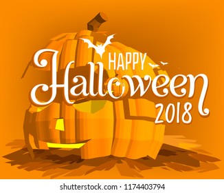Happy Halloween vector lettering. Holiday calligraphy poster with pumpkin head, greeting card, party invitation. Isolated illustration.