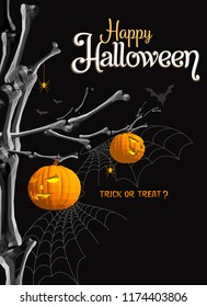 Happy Halloween vector lettering. Holiday calligraphy poster with pumpkin head, greeting card, party invitation. Isolated illustration.