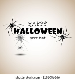 Happy Halloween vector lettering. Holiday calligraphy with spider and web for banner, poster, greeting card, party invitation.