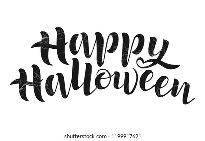 Happy Halloween vector lettering. Holiday calligraphy of Happy Halloween text for banner, poster, greeting card, party invitation. Halloween Illustration texture background. EPS 10