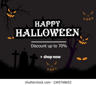 Happy Halloween vector lettering. Holiday calligraphy with bats spider and web for banner, poster, greeting card, party invitation. Isolated illustration. - Vector 