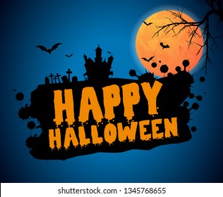 Happy Halloween vector lettering. Holiday calligraphy with bats spider and web for banner, poster, greeting card, party invitation. Isolated illustration. - Vector 