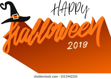Happy Halloween vector lettering. Holiday calligraphy with spider and web for banner, poster, greeting card, party invitation. Isolated illustration.