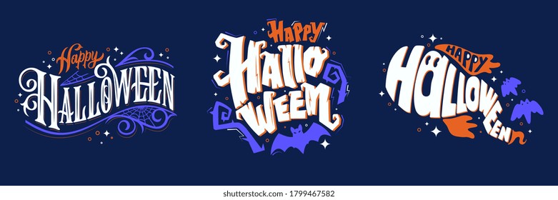 Happy Halloween vector lettering. Holiday lettering for banner. Happy Halloween poster, greeting card, party invitation. Vector illustration. 