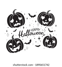 Happy Halloween vector lettering. Holiday calligraphy with spider and web for banner, poster, greeting card, party invitation. Isolated illustration.